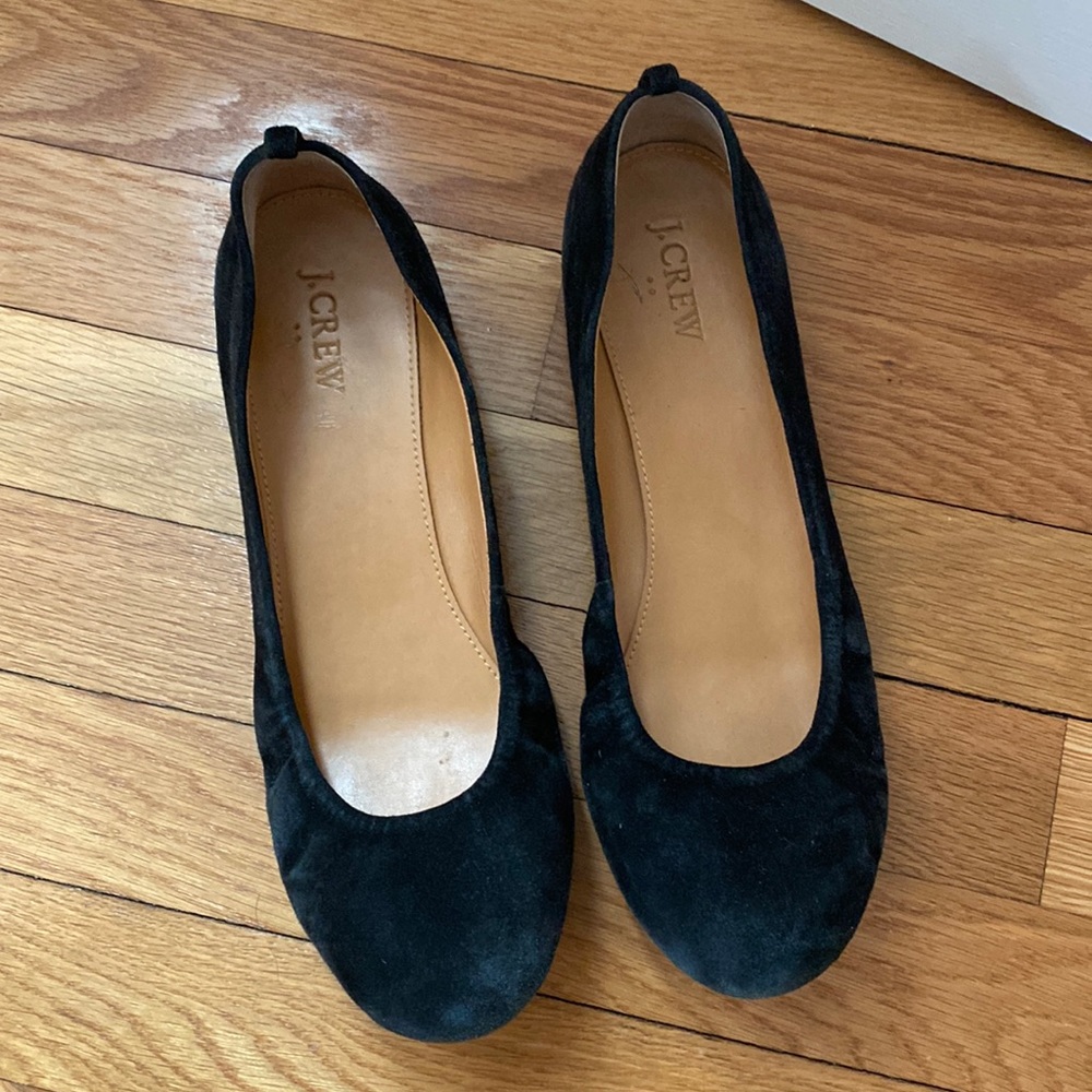 J Crew Black Suede Ballet Flats Size 9.5